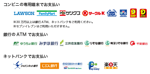 コンビニ(番号端末式)・銀行ATM・ネットバンキング決済