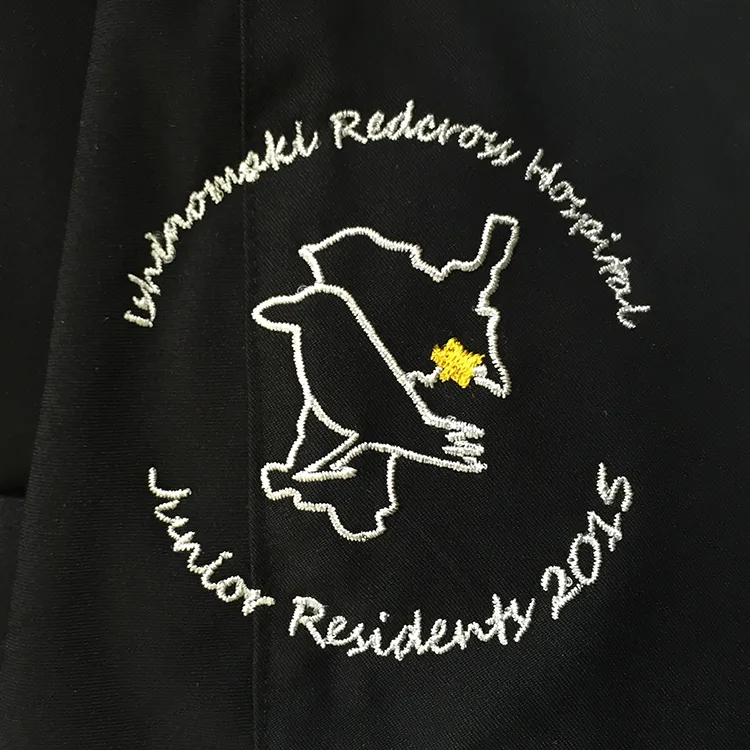 Ishinomaki Redcross Hospital Junior Residents 2015 のオリジナルロゴ・地図。医療スクラブ・白衣に施した刺繍の実績