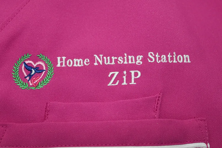 Home Nursing Station ZiP の刺繍（白衣・スクラブへの着用イメージ）