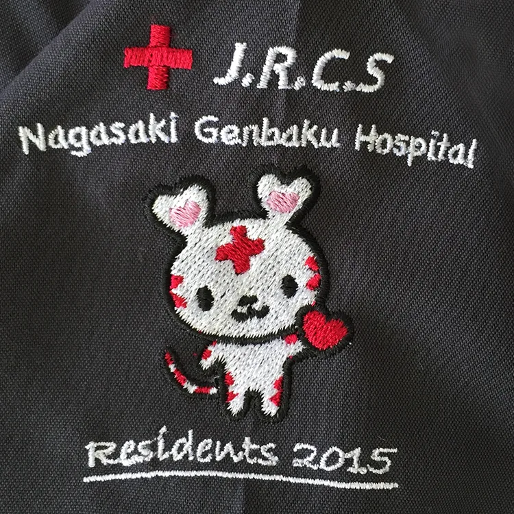 Nagasaki Genbaku Hospital Residents 2015 のキャラクター・ハート。医療スクラブ・白衣に施した刺繍の実績