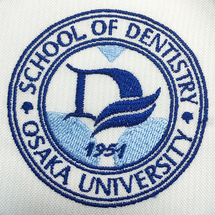 OSAKA UNIVERSITY SCHOOL OF DENTISTRY の校章・歯科。医療スクラブ・白衣に施した刺繍の実績