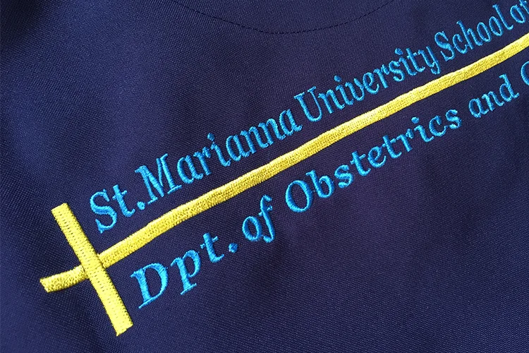 St.Marianna University School of Medicine Dpt. of Obstetrics and Gynecology. の刺繍（ディテール）