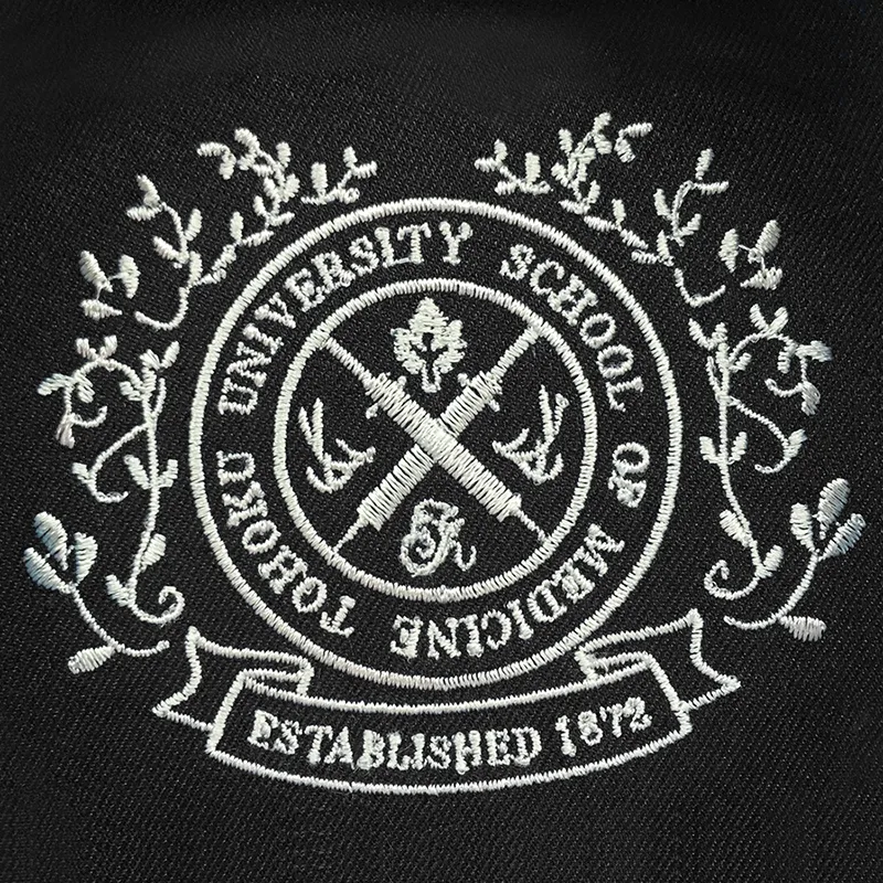 TOHOKU UNIVERSITY SCHOOL OF MEDICINE のオリジナルロゴ・月桂樹。医療スクラブ・白衣に施した刺繍の実績