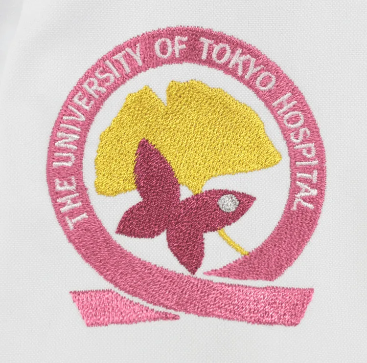 TOKYO UNIVERSITY HOSPITAL のオリジナルロゴ・リボン。医療スクラブ・白衣に施した刺繍の実績