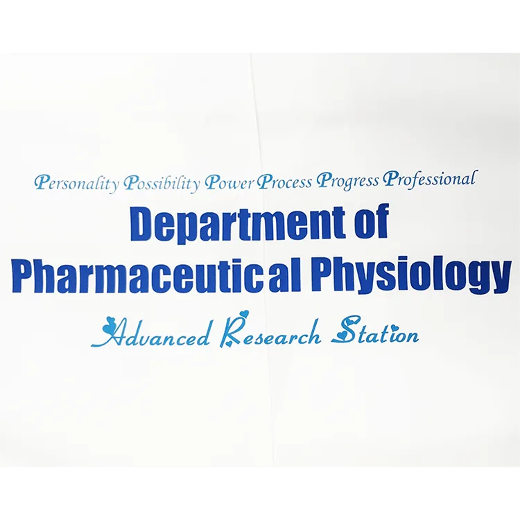 Department of Pharmaceutical Physiology のプリント（白衣・スクラブへの着用イメージ）