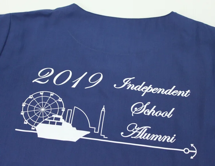 Minato Red Cross Hospital Independent School Alumni 2019 のホワイト系・単色プリント。医療スクラブ・白衣に施したプリントの実績