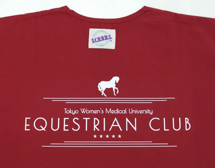 Tokyo Women’s Medical University EQUESTRIAN CLUB のホワイト系・単色プリント。医療スクラブ・白衣に施したプリントの実績